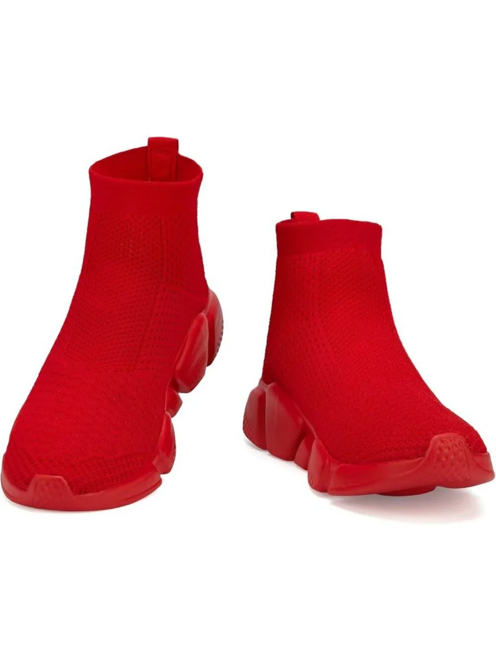 Men's Red Lightweight High Top Sneakers Breathable Knit Athletic Running Shoes